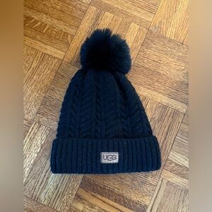 UGG Black Knit Fleece-Lined Pom-Pom Beanie
